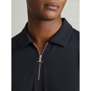 REISS ALBANY Textured Zip Neck Polo Shirt